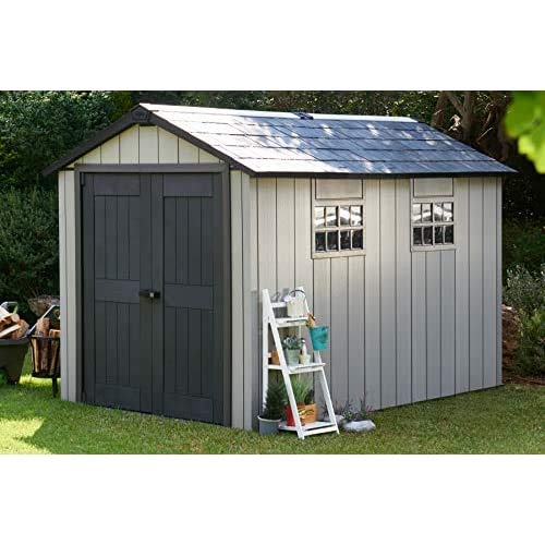 【Storage Shed】Oakland Outdoor Plastic Garden Storage Shed, Grey, 7.5 x 11 feet