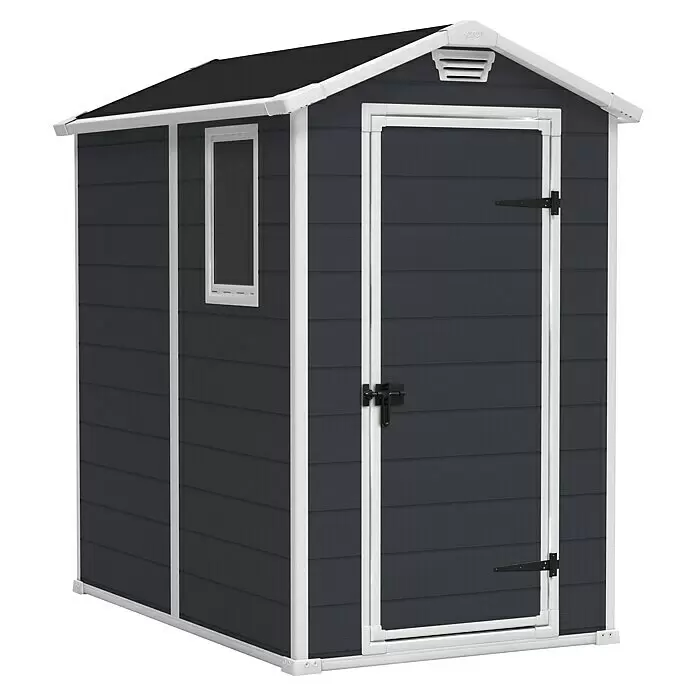 KETER Manor 4x6 Resin Outdoor Storage Shed Kit-Perfect to Store Patio Furniture, Garden Tools Bike Accessories, Beach Chairs and Lawn Mower, Grey & White