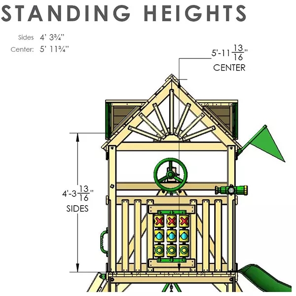 WOODEN SWING SET WITH WOODEN ROOF, TWO SWINGS, SLIDING