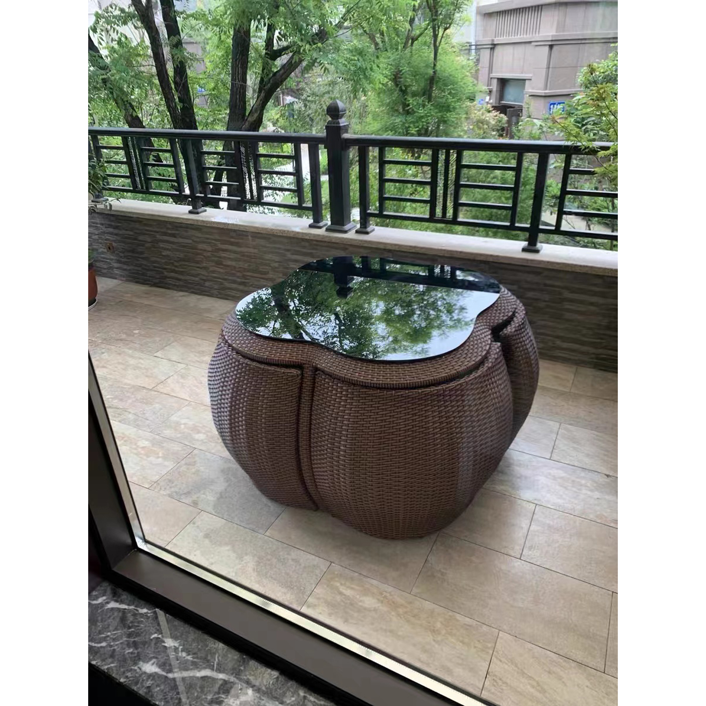 Outdoor rattan chair storage table and chair five-piece outdoor garden courtyard waterproof sunscreen furniture outdoor balcony rattan table and chair