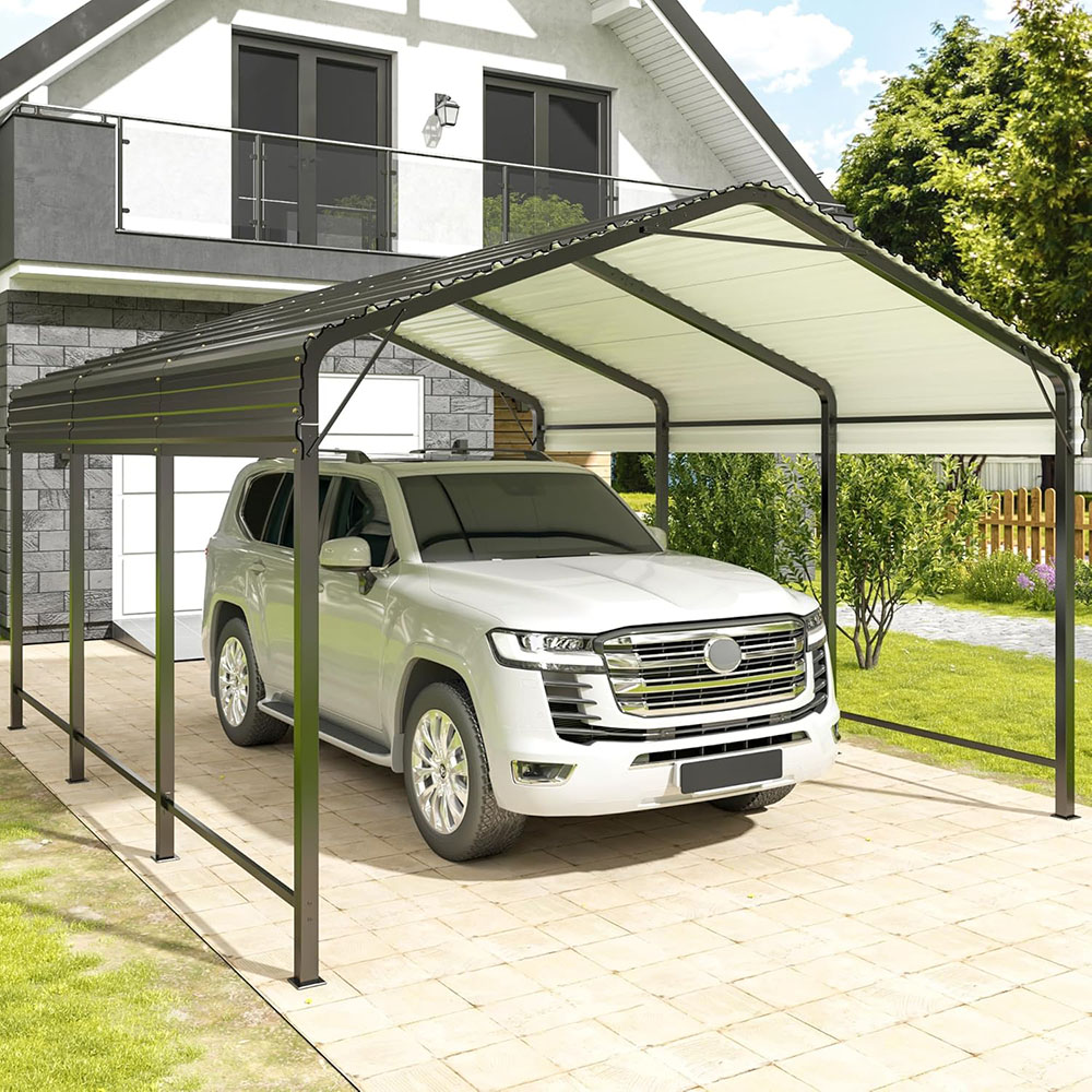 Metal Carport with Reinforced Base, Outdoor Heavy Duty Garage Galvanized Carport for Pickup Trucks, Boats, Cars and Tractors