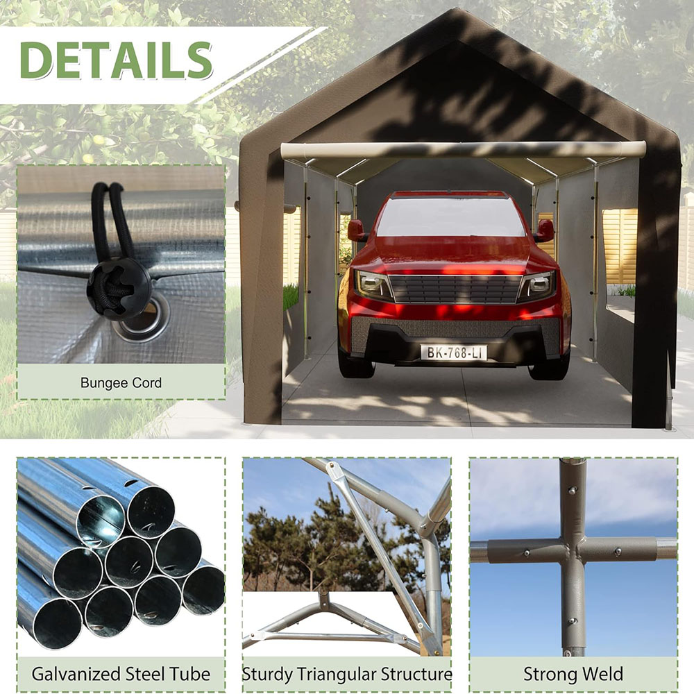 Garage carport with roll-up ventilation window, car shelter with side tarpaulin, suitable for cars, trucks, boats