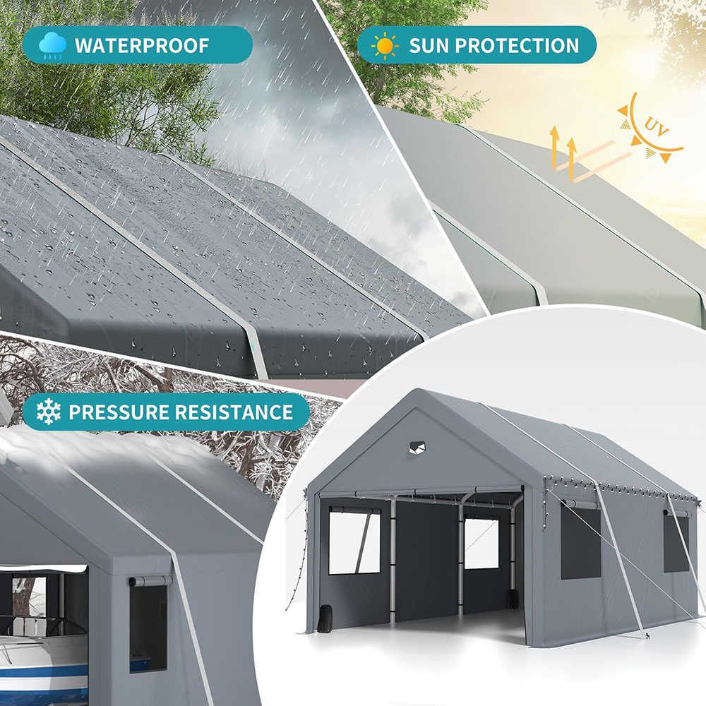 Heavy duty carport canopy, extra large portable car tent garage with roll-up windows and four seasons tarpaulin cover
