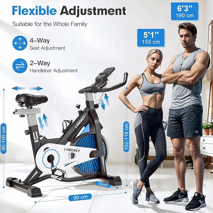 Exercise Bike Indoor Cycling Bike Stationary Cycle Bike with Heart Rate Sensor & Comfortable Seat Cushion, Quiet Fitness Bike for Home Cardio Workout